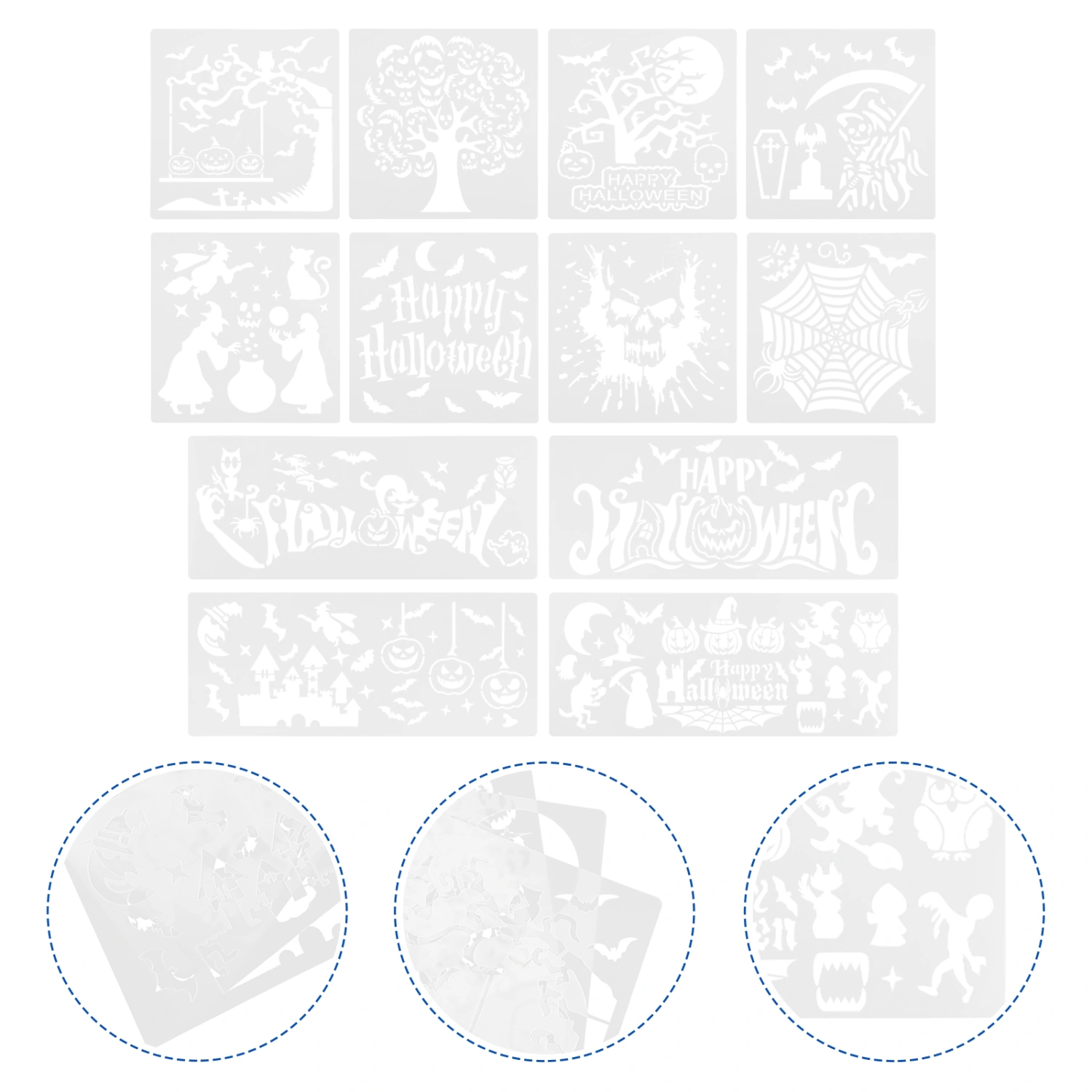 12 Sheets Halloween Stencils DIY Graffiti Accessories Halloween Hollow Templates