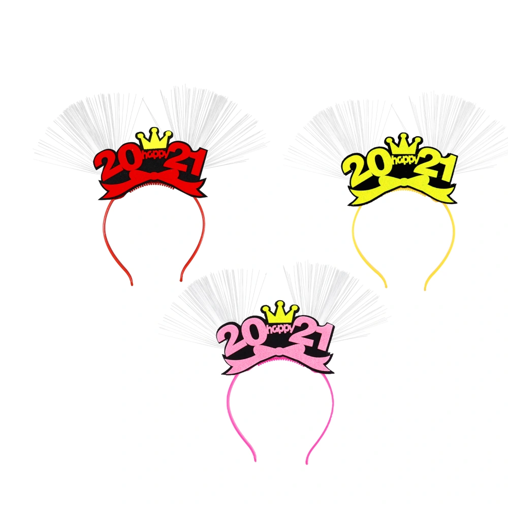 3pcs Luminous 2021 New Year Headbands Creative Party Hairbands for Kids Adults