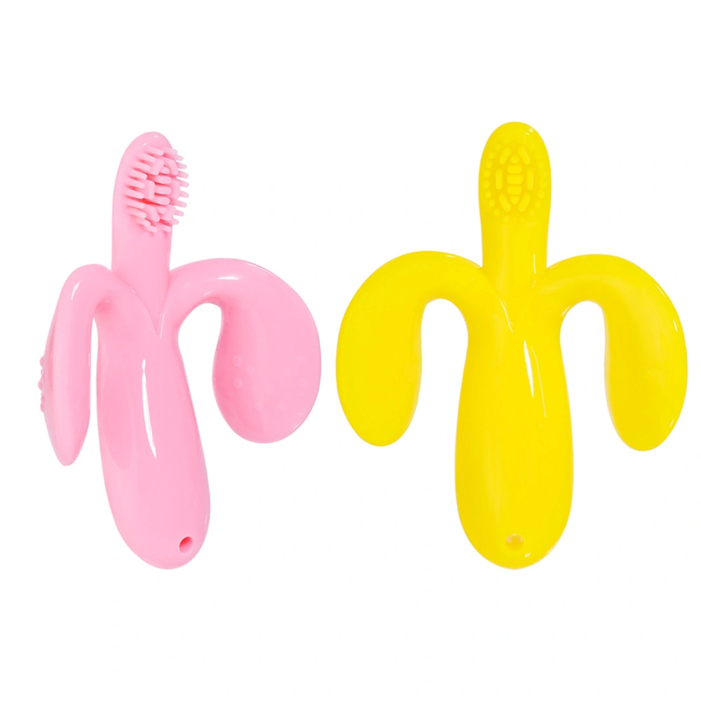 2pcs of One Bag Creative Kids Molar Rod Practical Silicone Children Toothbrush Grinding Stick Baby Teether Toy (Pink and Yellow)