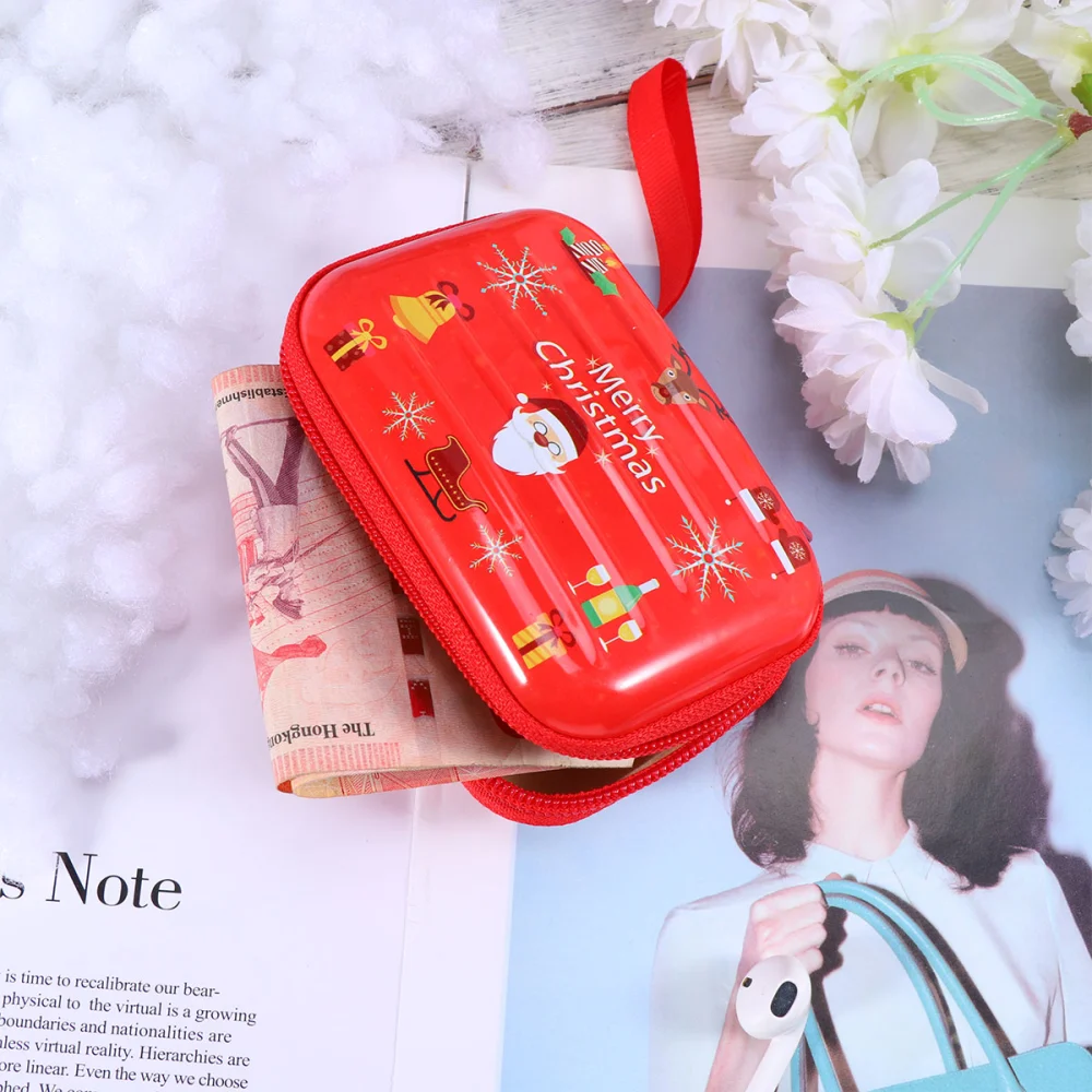 Christmas Mini Zipper Coin Bag Case Pocket Box Santa Small Hard Change Key Pouch Purse Holder Organizer for Earphone Data Cable (Santa Head)