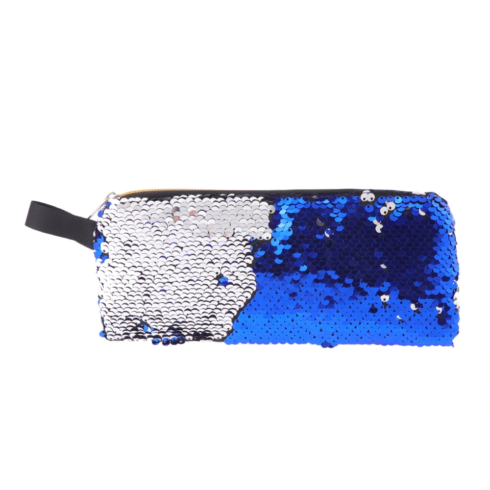 Creative Pencil Bag Shiny Sequins Pencil Pen Case Portable Sequins Zipper Handbag Stationery Storage Pouch Blue