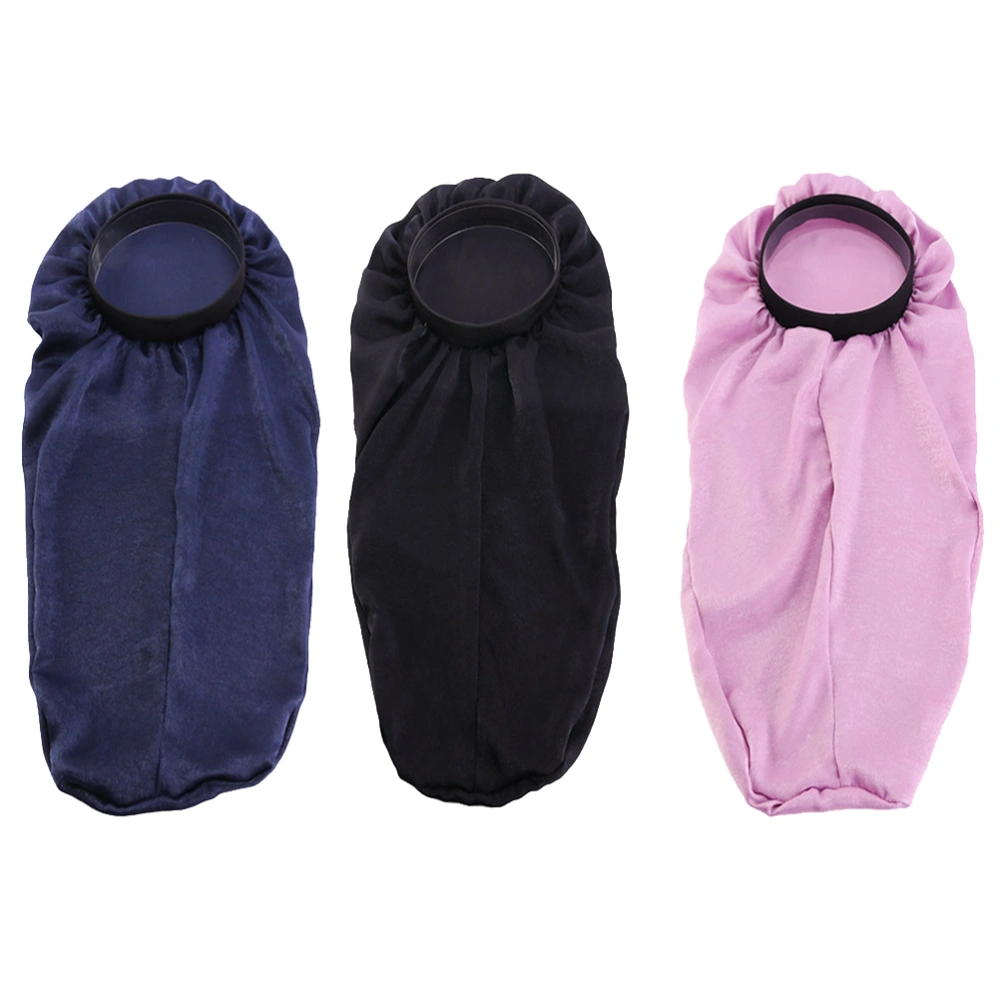 3pcs Elastic Nightcap Practical Printed Sleeping Wide Brimmed Long (Black Beige Navy)