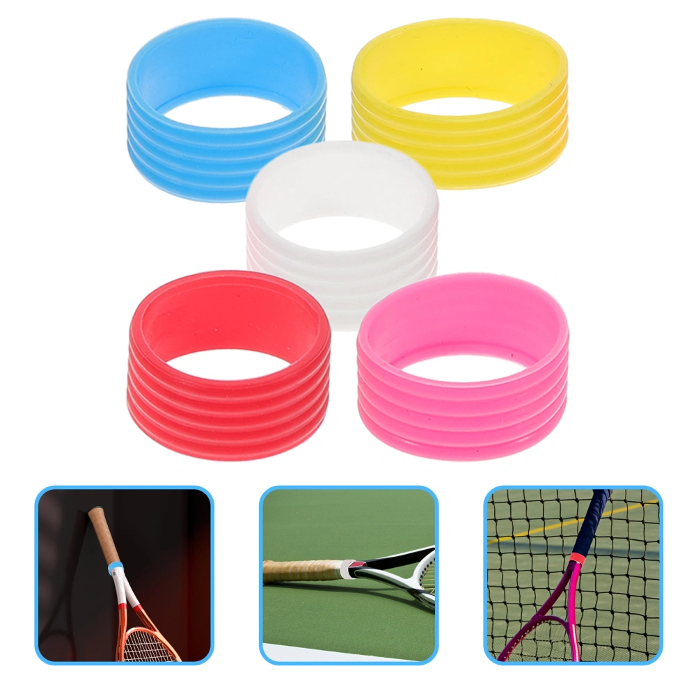 5PCS Tennis Racket Grip Bands Absorbent Sweat Tennis Squash Ring Clear Silicone Handle Wrap Overgrip (Red/Blue/Orange/White/Pink)