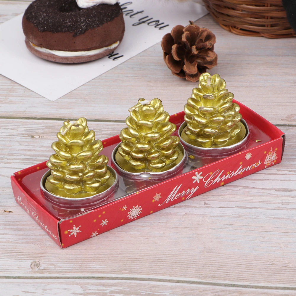 3 PCs Christmas Creative Gift Candles Craft Candle Christmas Oranaments Window Display Showcase Decor - Pine Cone Pattern