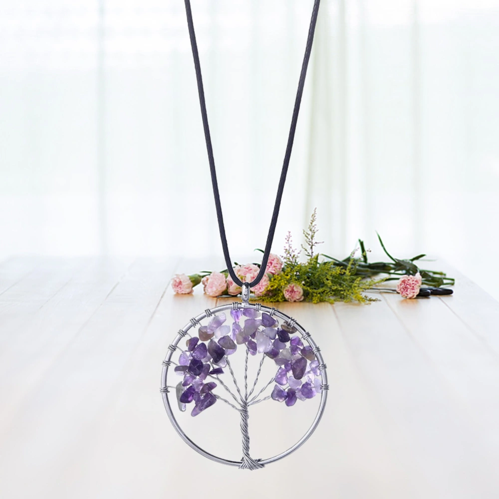 Natural Gravel Tree of Life Necklace Handmade Natural Stone Necklace Tumbled Gemstone Tree of Life Pendant Gifts for Mothers Daughters Best Friend (Purple)