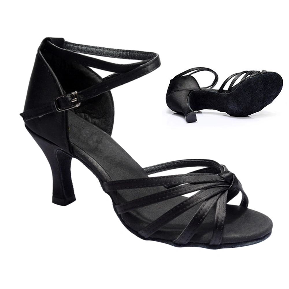 1 Pair of High-heeled Shoes Knotted Strap High Heels Latin Dancing Shoes for Lady - Size 39 (Black)