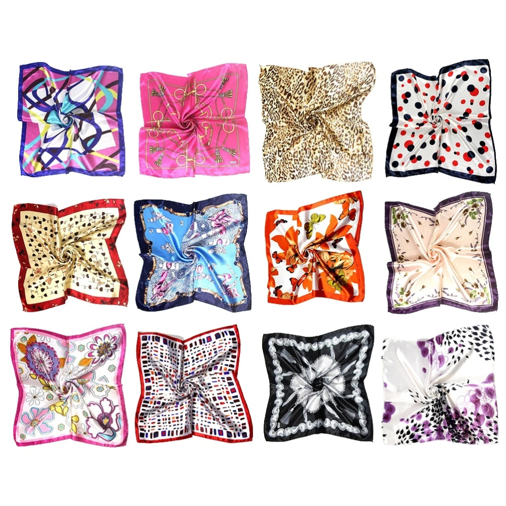 12pcs Multipurpose Headscarf Silk Square Towel Female Silk Scarf Decorative Cool Towel Fashion Kerchief Neck Scarfs