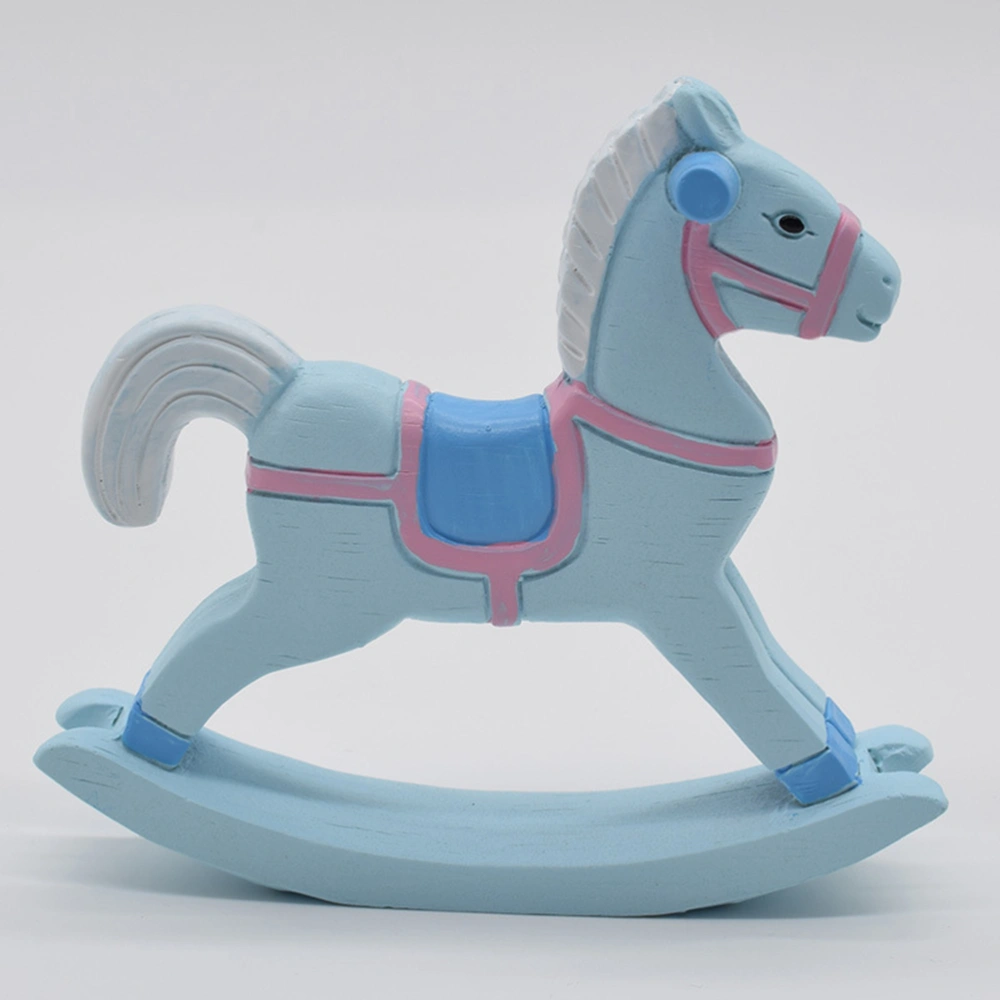 Resin Horse Figurine Painted Cartoon Rocking Horse Ornament for Cake Decoration(Blue)