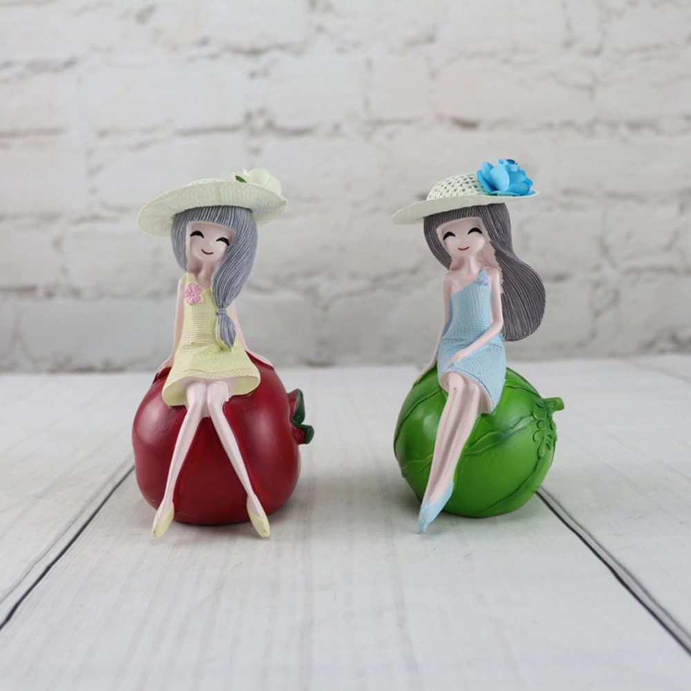 Desktop Ornament Resin Cartoon Girl Fruits Decorative Ornaments Mini Sculpture Craft for Home Office Decor (Apple Girls Style)