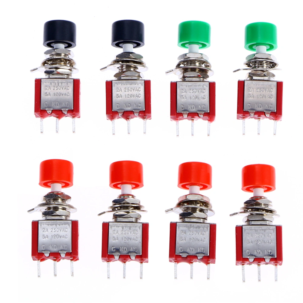 8 Pcs 6MM Push Button Switch Lockless Momentary On/Ｏff 3 Pin Metal Shell 2A 250VAC/5A 120VAC Mounting Hole