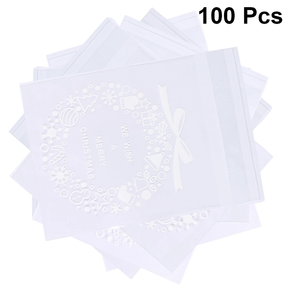 100pcs Christmas Baking Bakery Bag Candy Bag Plastic Treat Bag Bread Toast Packing Pouch Bag (White)