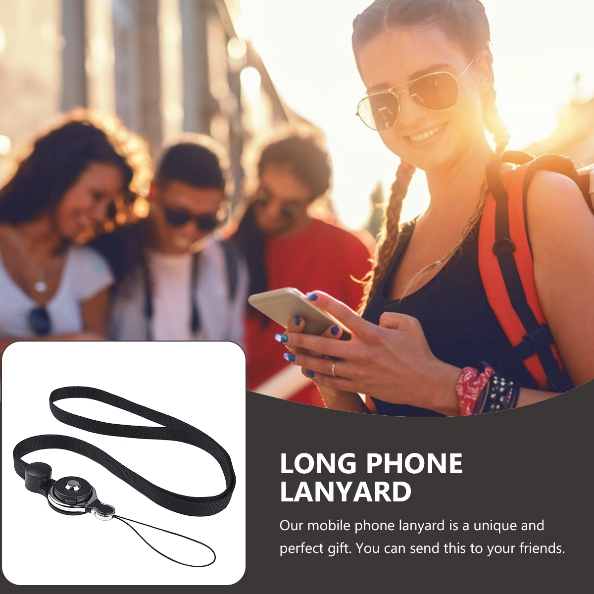 Phone Neck Strap Anti-lost Long Phone Lanyard Phone Hanging Neck Strap Black