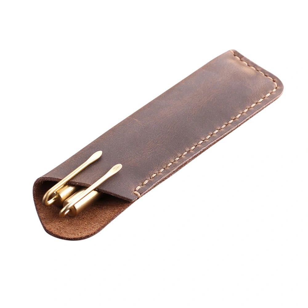 Vintage Pen Pouch Holder Pencil Protective Sleeve Bag Durable Pen Case Pen Storage Bag for Home Office School (Brown)   