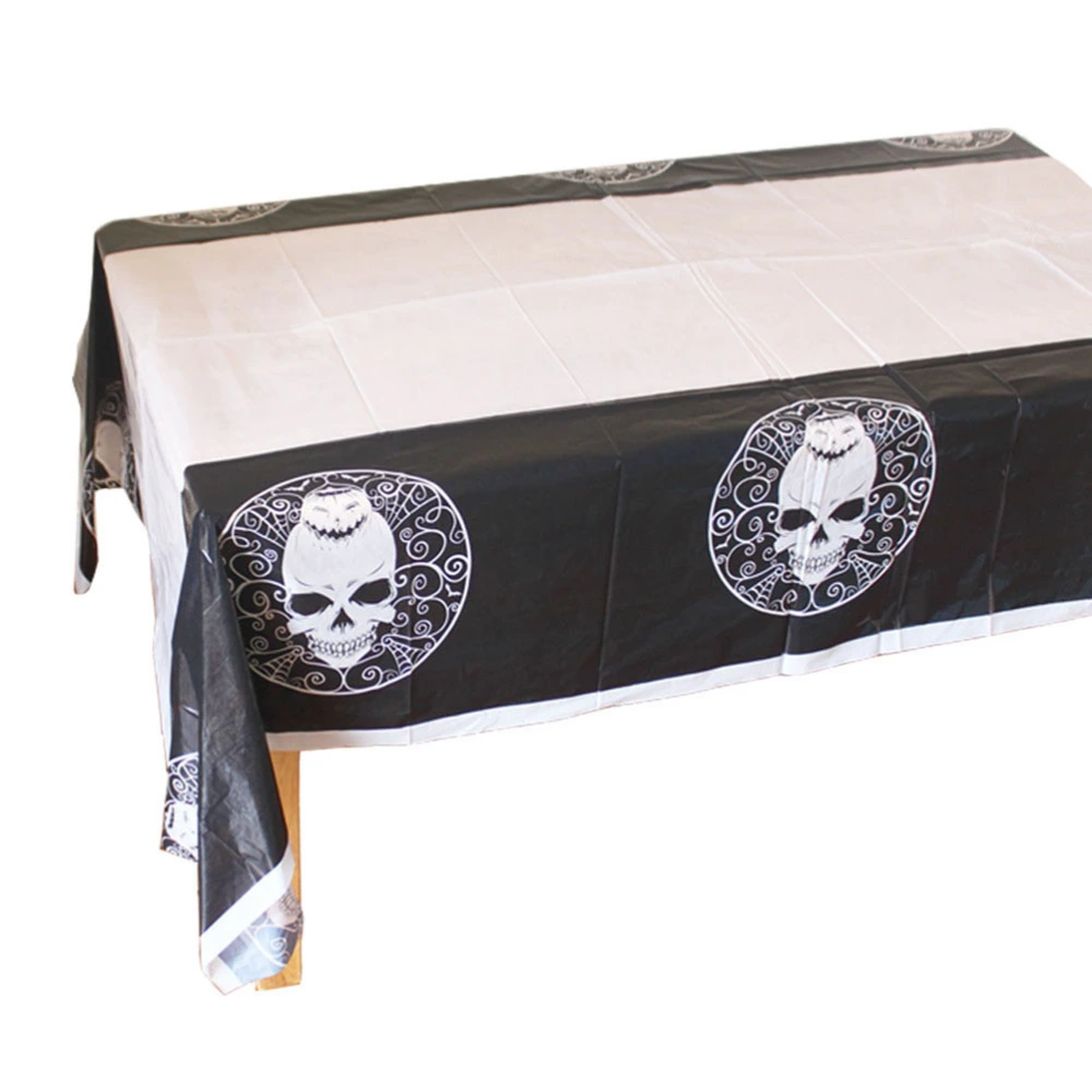 1pc Disposable PE Plastic Tablecloth Eco-Friendly Waterproof Plastic Protector Cover for Banquet Event Party (Skull Pattern)