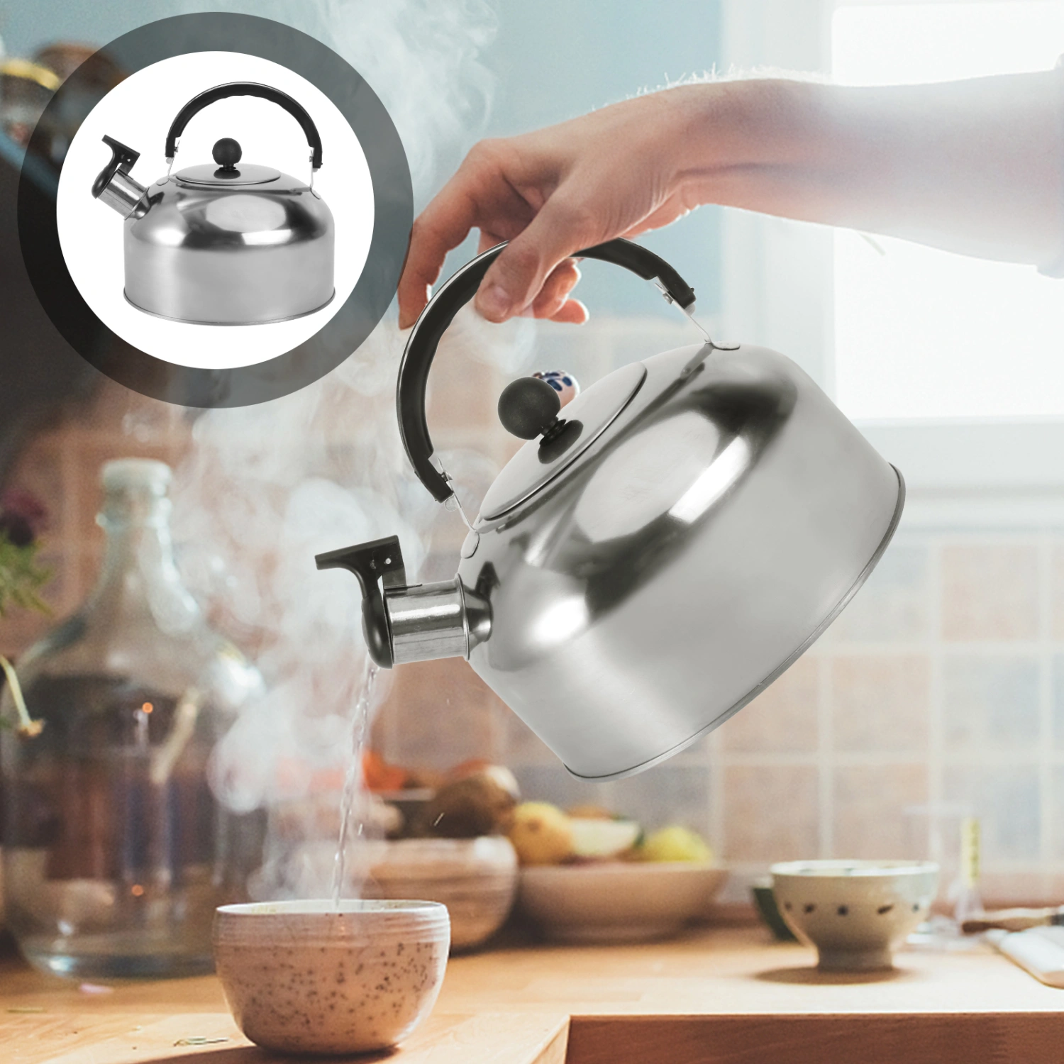 Stainless Steel Water Kettle Flat Bottom Water Kettle Induction Cooker Kettle(About 2L)