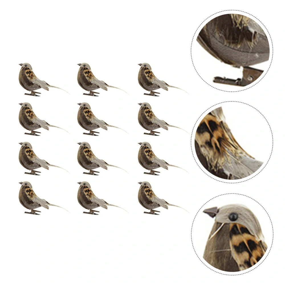 12pcs Artificial Stimulation Feather Bird Garden Greening Home Decoration