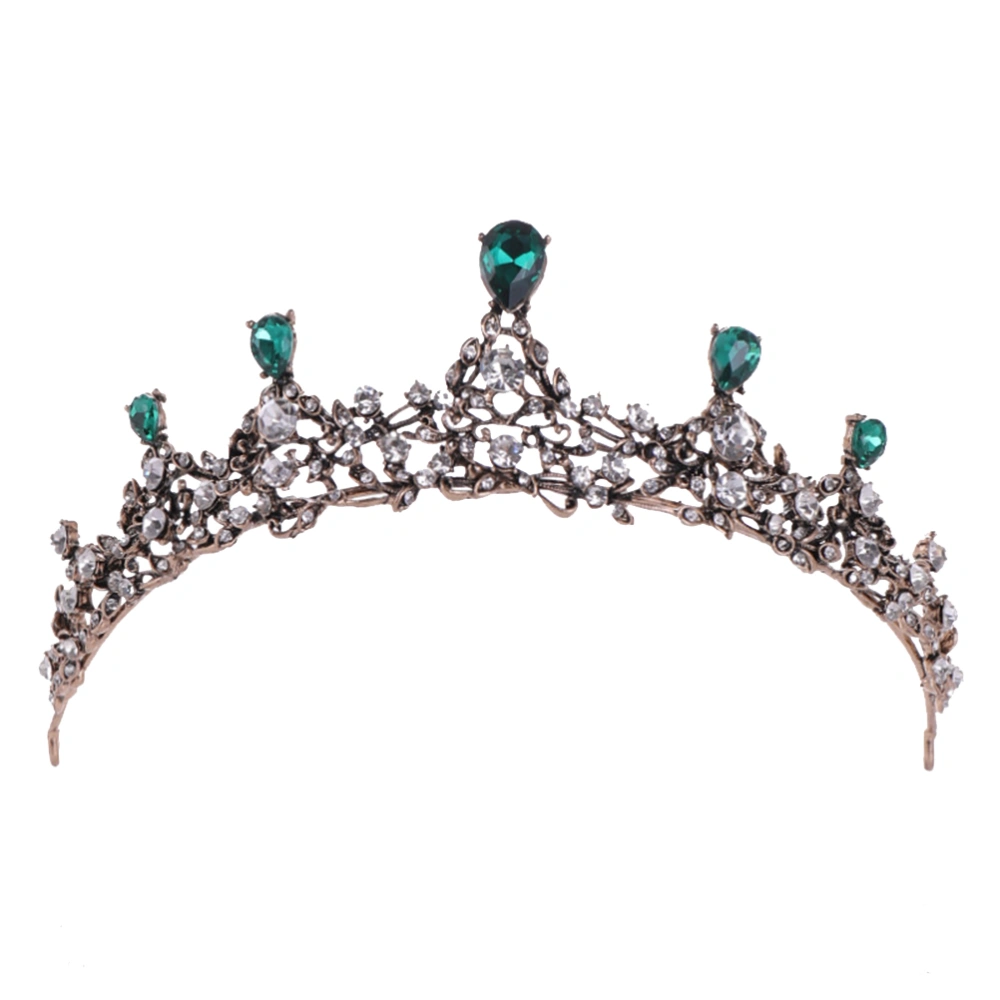 Green Crystal Bridal Crown Alloy Tiara Retro Headband Hair Accessories for Women (Ancient Color)