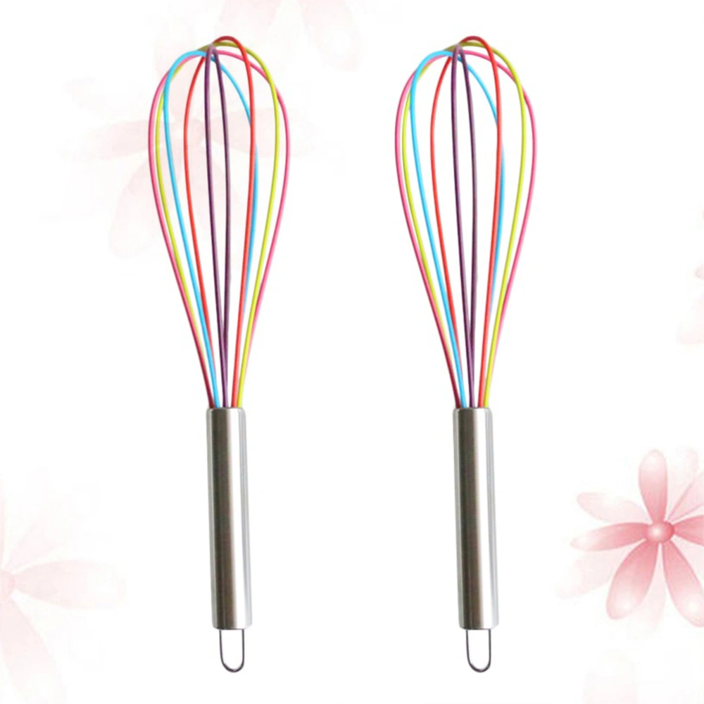 2 Pcs Stainless Steel Colorful Silicone Balloon Wire Whisk Kitchen Egg Frother Milk Beater Blender (12 Inch)