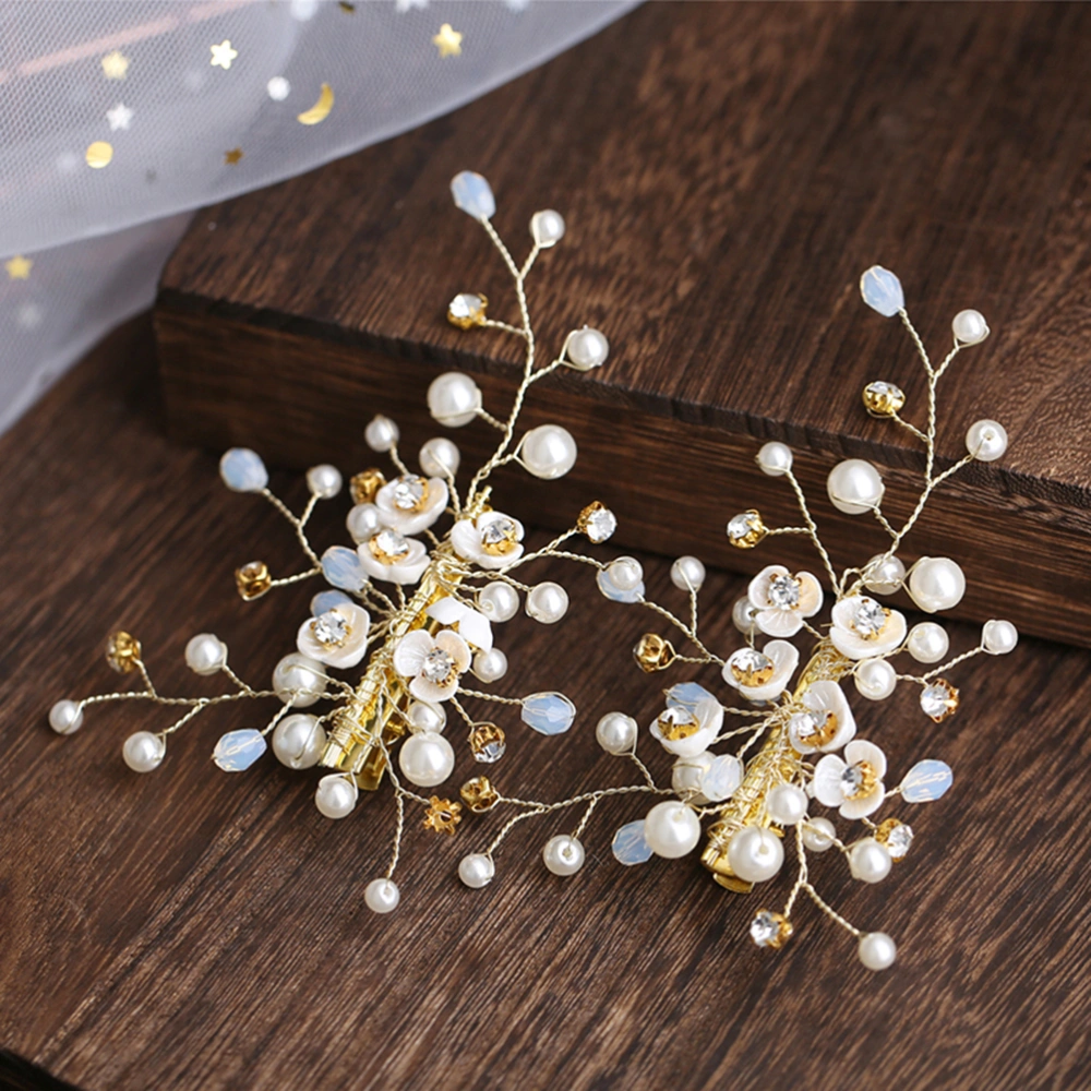 Pretty Hair Pearl Clip Handcraft Hair Clip Crystal Clamps Delicate Barrettes Styling Wedding Dress Accessories(Golden)