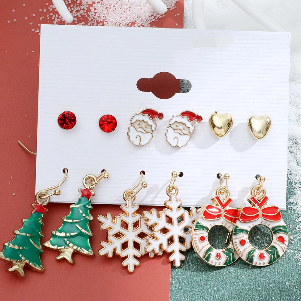 6 Pairs Christmas Santa Claus Ear Studs Snowflakes Xmas Tree Earrings for Women