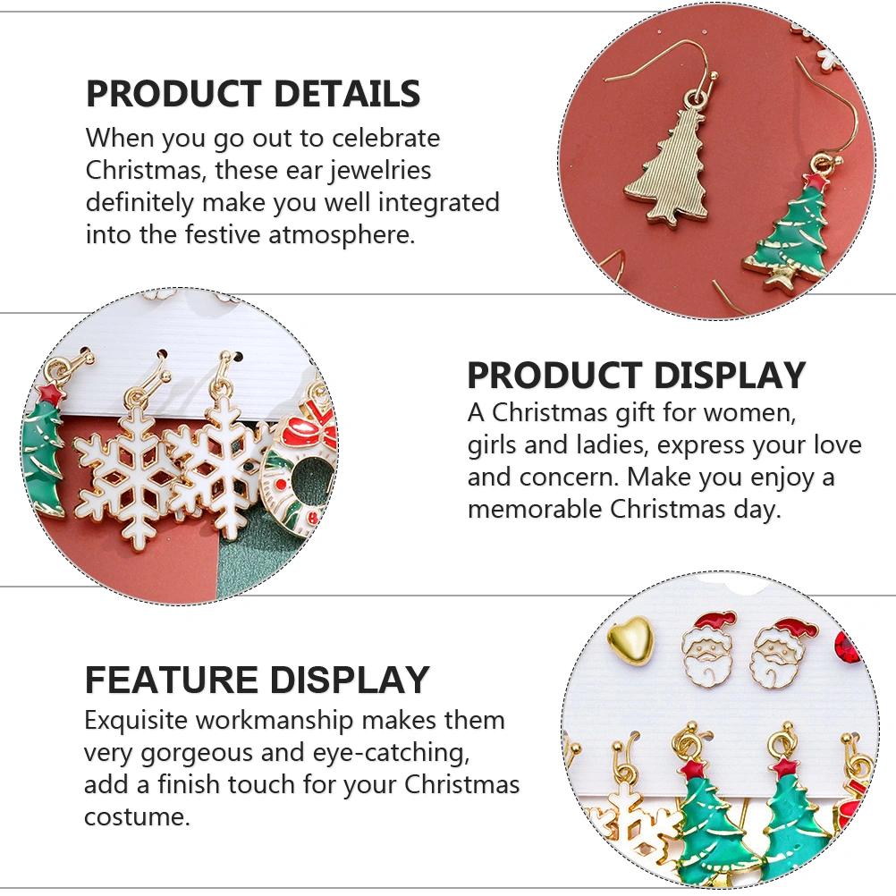 6 Pairs Christmas Santa Claus Ear Studs Snowflakes Xmas Tree Earrings for Women