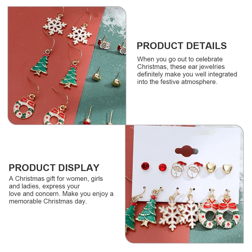 6 Pairs Christmas Santa Claus Ear Studs Snowflakes Xmas Tree Earrings for Women