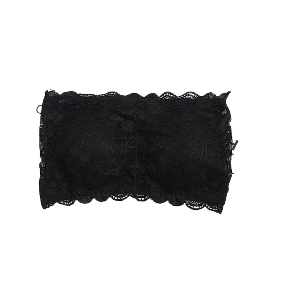 Lace Strapless Boob Bandeau Tube Tops Bra with Falsie for Women Ladies Free Size (Black)