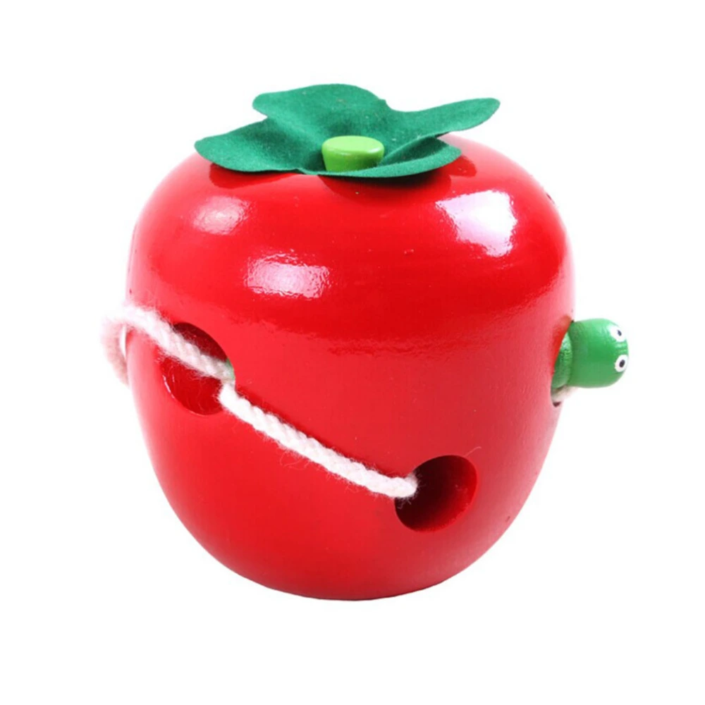 Wooden Worms Eat Apple Threading Toys Early Childhood Educational Toy (Red+Green)