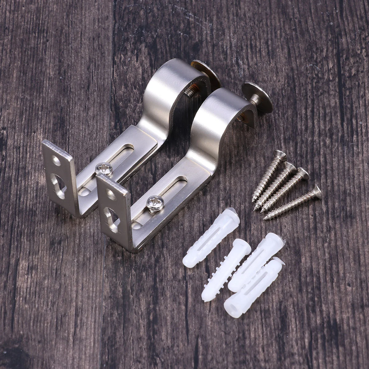 One Pair Roman Style Curtain Rod Iron Single Brackets 19-22mm Extendable Curtain Rod Holder (Silver)