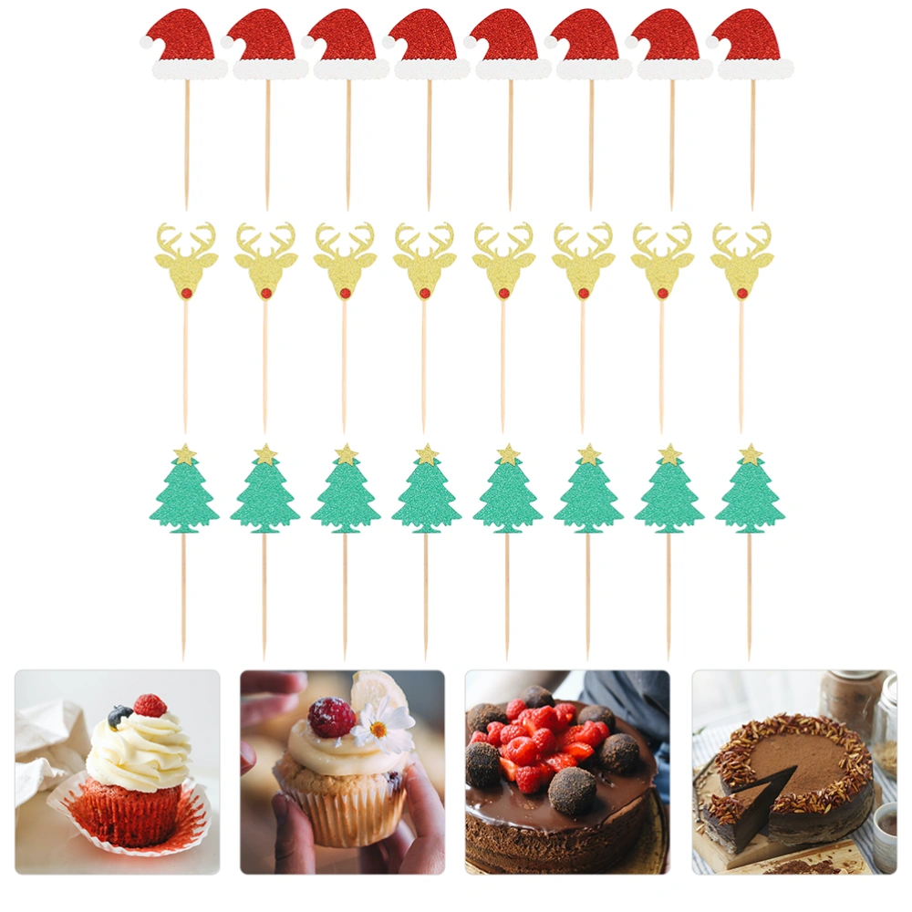 24pcs Christmas Dessert Decorated Christmas Tree Deer Hat Design Cake Cards