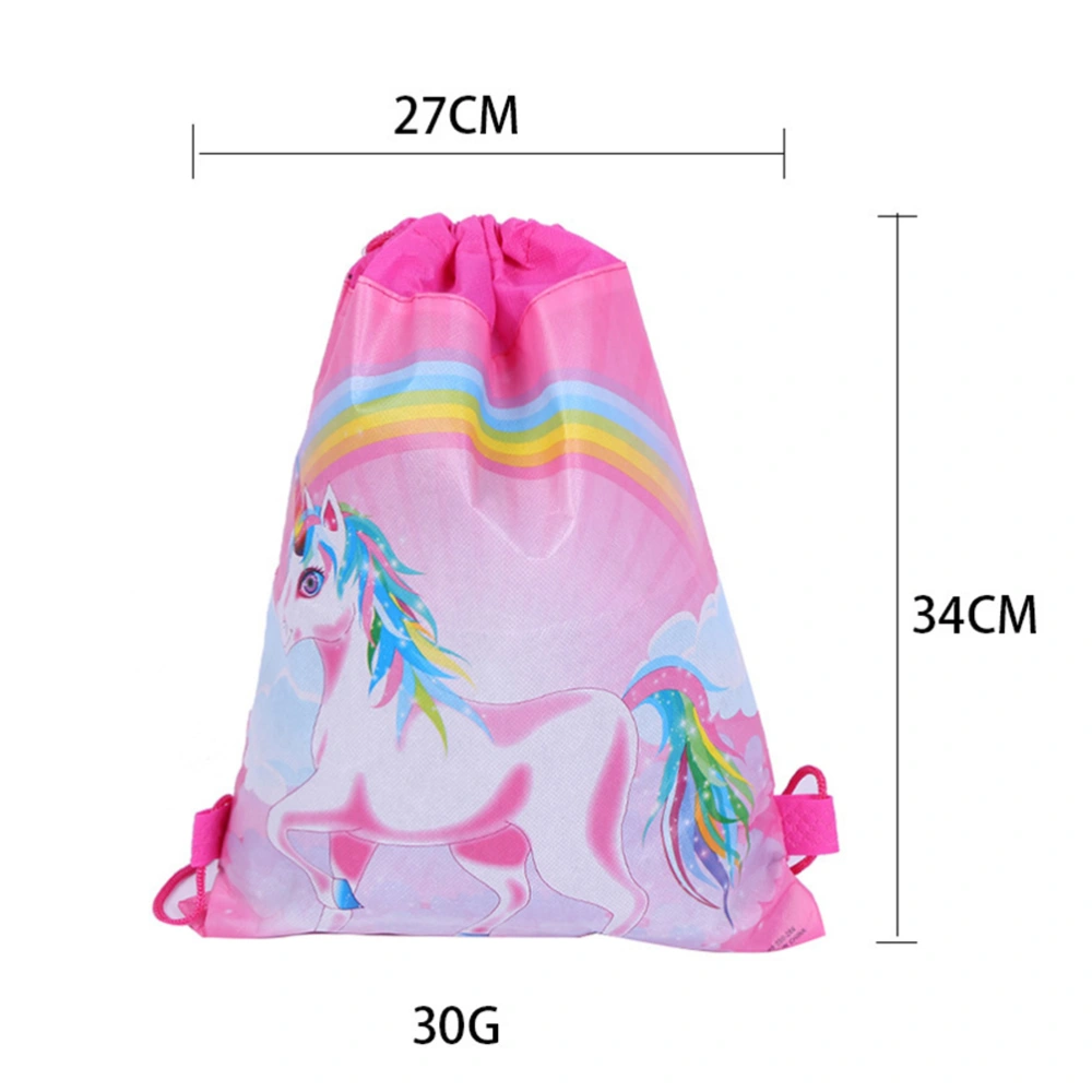 6 Pcs Nonwoven Drawstring Backpack Creative Unicorn Horse Printed Drawstring Bag Backpack for Outdoor Children School