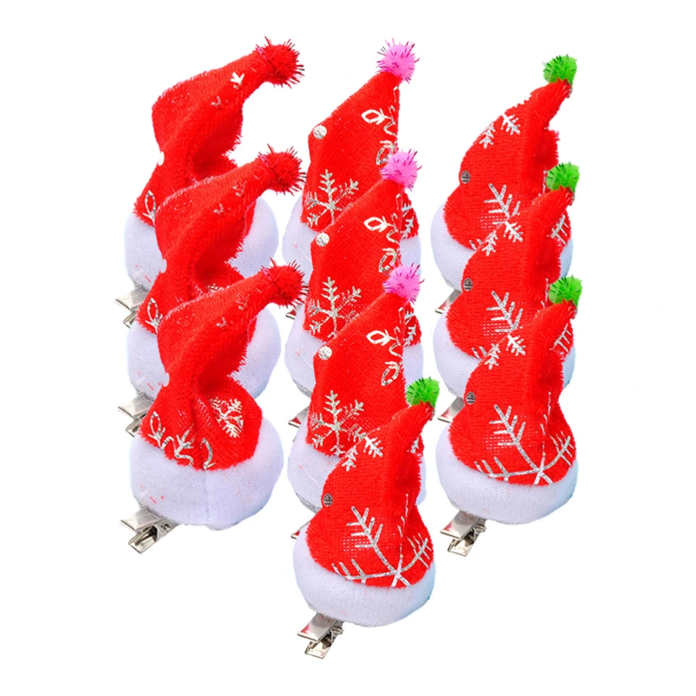 10pcs Creative Christmas Hat Design Hairpins Luminous Hair Clip Flash Santa Hairpin Party Barrettes for Kids(Random Pattern)