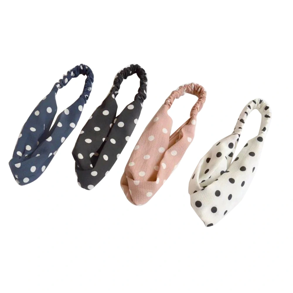 4pcs Dot Crossed Headband Wide Sports Yoga Shower Makeup Headdress Elastic Hair Band Headwear (Mixed Color)