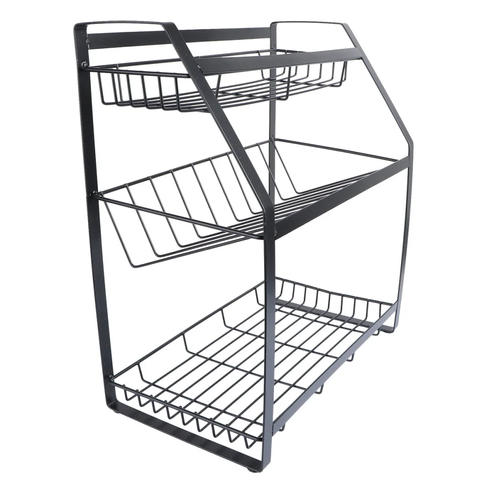 1Pc Kitchen Rack Multi-layers Shelf Seasoning Shelf Draining Rack Storage Rack for Kitchen(Black Sloping Bottom Countertop Style)