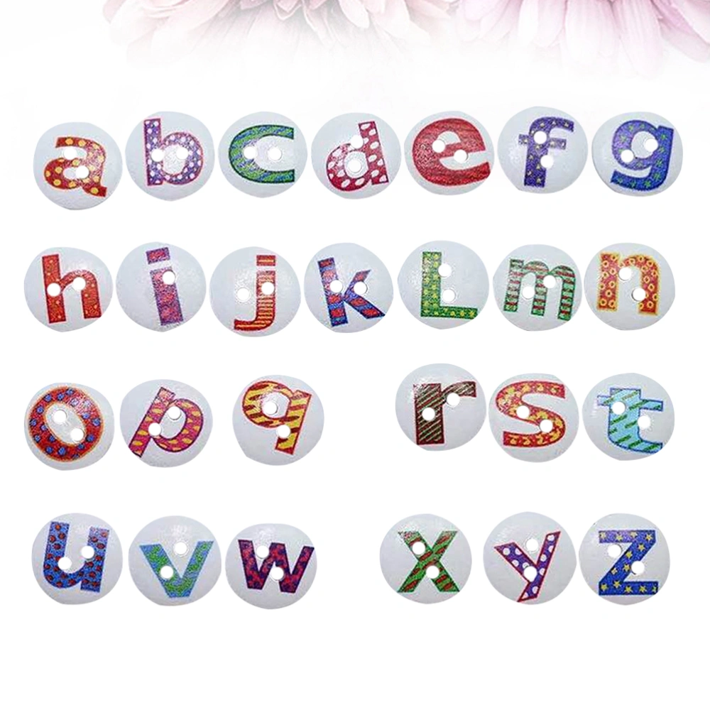 100Pcs Printed Wooden Buttons English Letters Buckles Two-hole Round Buttons Clothes Accessories