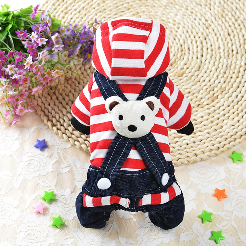 Pet Beer Clothes Stripe Denim Pet Suspenders Trousers Fashion Dog Costumes Pet Supplies (Red Stripe, Size XL)