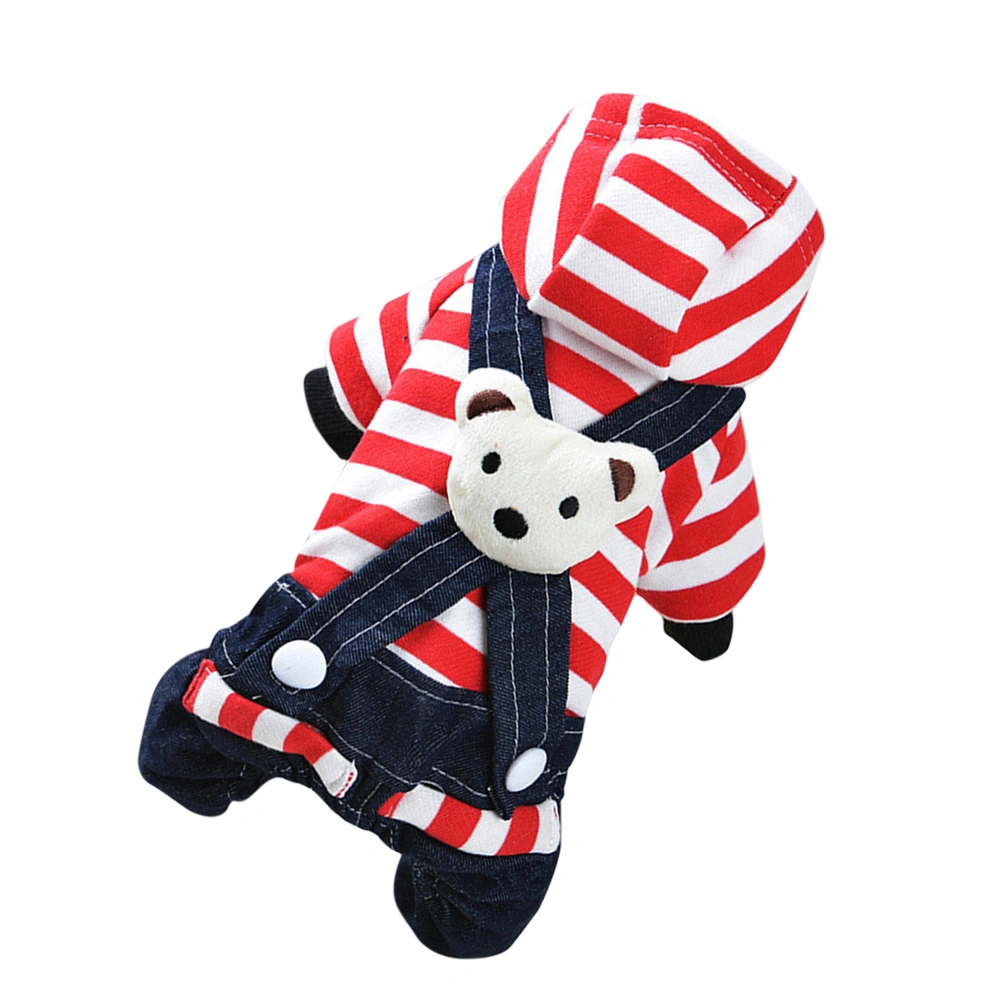 Pet Beer Clothes Stripe Denim Pet Suspenders Trousers Fashion Dog Costumes Pet Supplies (Red Stripe, Size XL)
