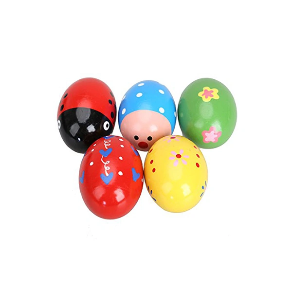 5pcs Wooden Egg Maracas Shakers Music Percussion Toy for Kids (Random Color)