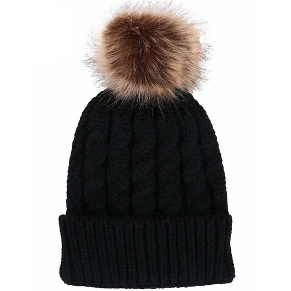 Winter Knit Beanie Hat with Single Pom Pom for Women (Black)
