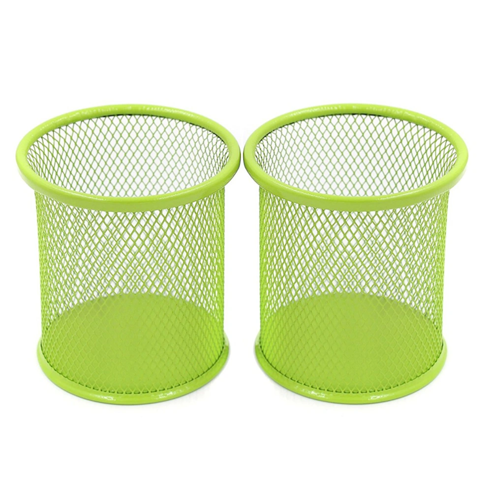 2pcs 3.5 inch Round Mesh Steel Pencil Holder (Green)