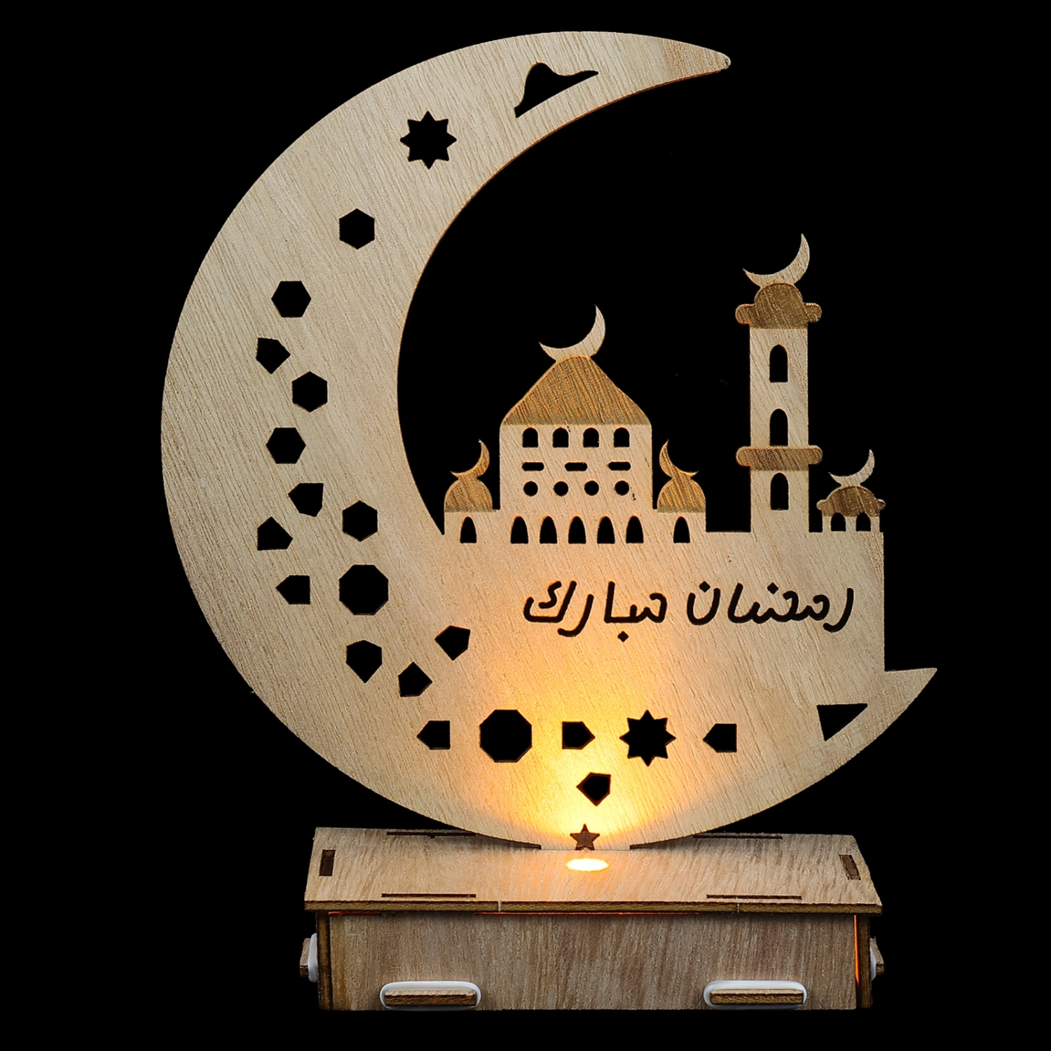 Ramadan Night Light Wood Tabletop Ornament Ramadan Eid Themed Wooden Craft