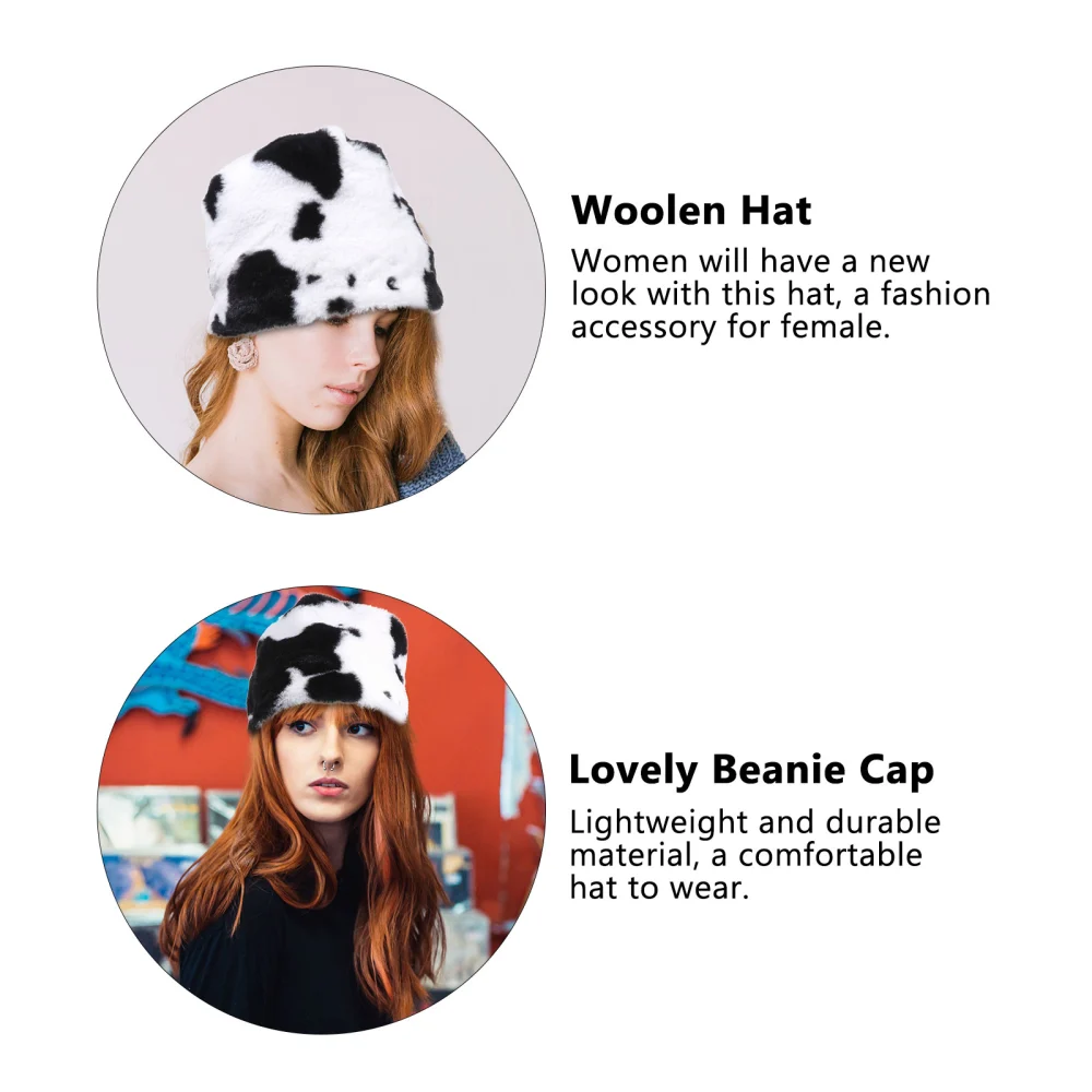 1pc Female Hat Wool Hat Lovely Cow Pattern Good-looking Winter Skiing Hat