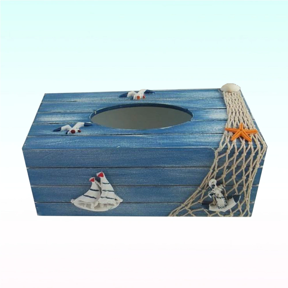 1PC Mediterranean Decorative Tissue Box Wooden Crafts Storage Box Home Desktop Decoration (Blue Sailboat)1PC Mediterranean Decorative Tissue Box Wooden Crafts Storage Box Home Desktop Decoration (Blue Sailboat)