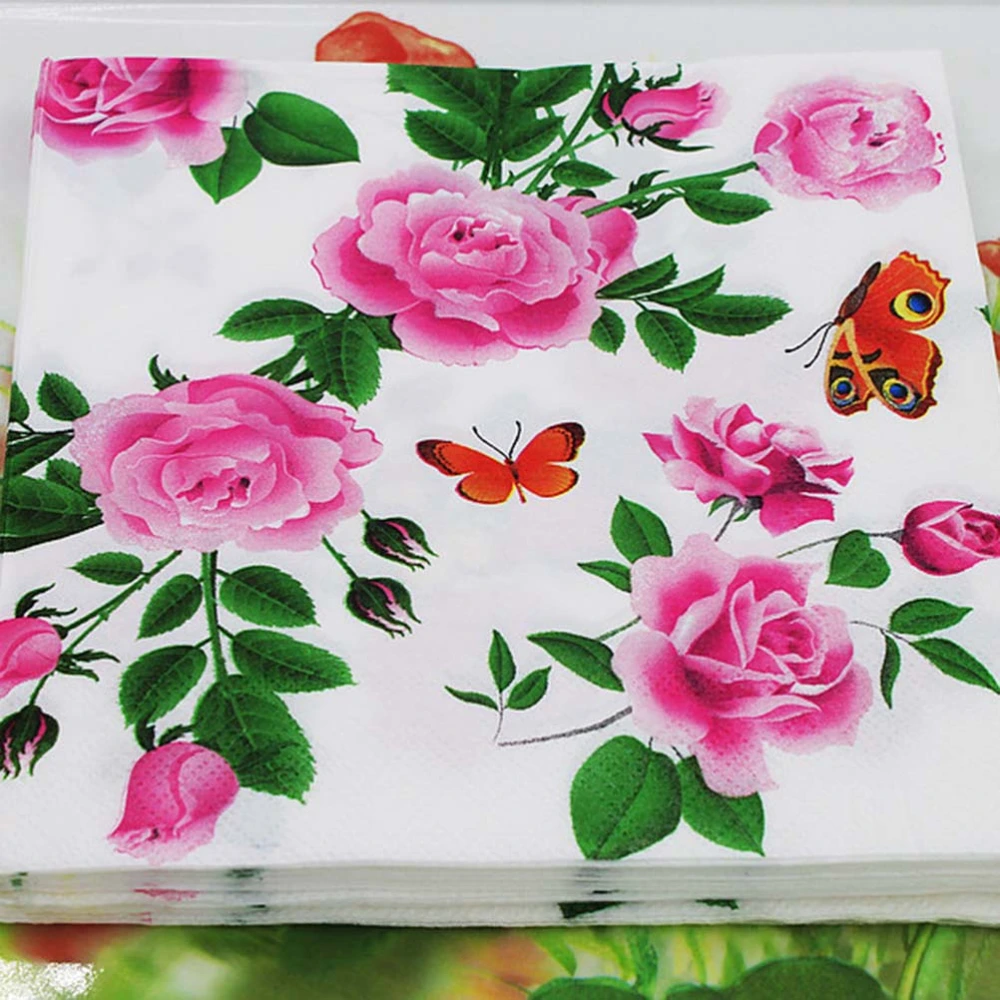 20 Sheets Disposable Napkins Rose Pattern Tissue Napkin Party Supplies