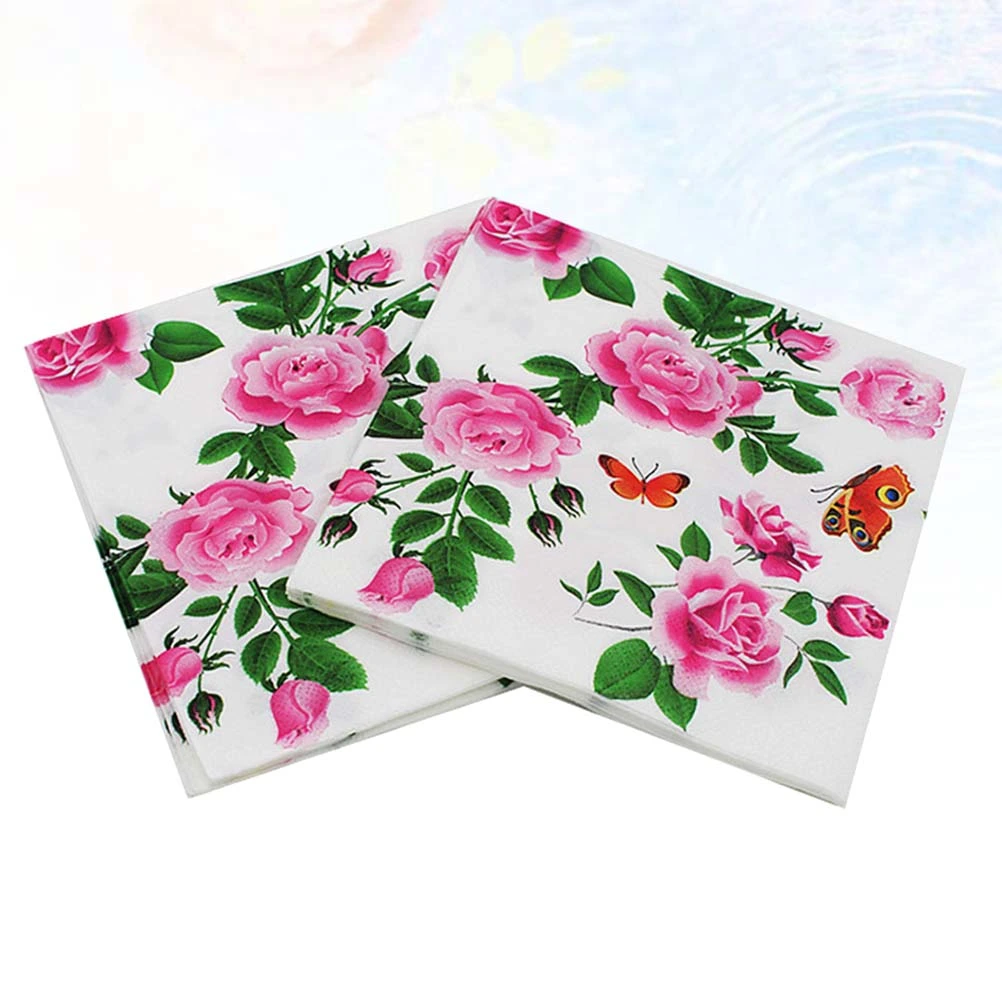20 Sheets Disposable Napkins Rose Pattern Tissue Napkin Party Supplies