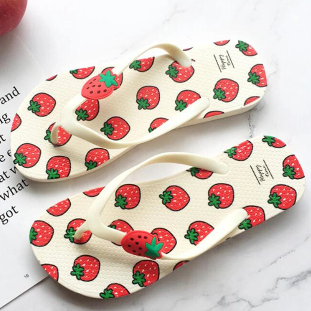 Summer Fruits Strawberry Slipper Skid Resistance Cool Slipper for Beach Bathroom (Red, Size 38)