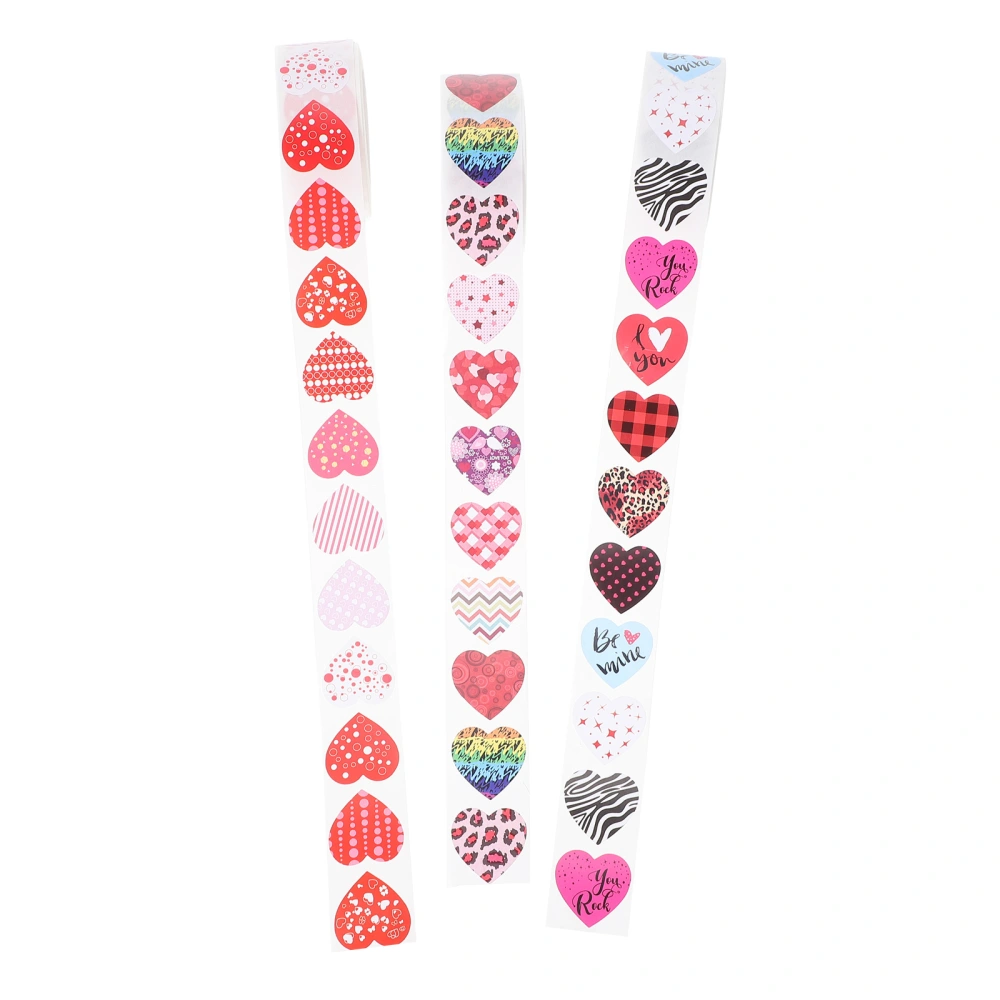 3 Rolls Adhesive Valentine's Day Label Stickers Household Decorative Label Stickers