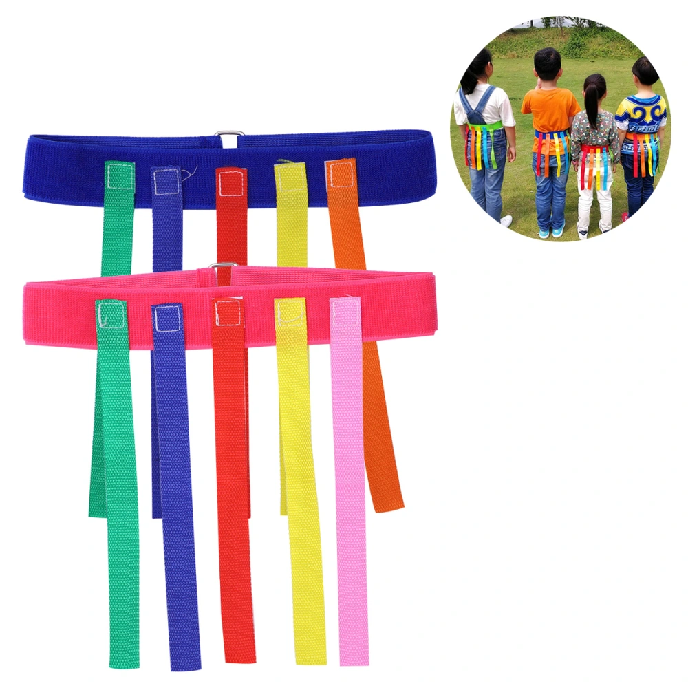 2pcs Kids Outdoor School Pull Tails Games Activity Educational Kindergarten Equipment Sports Toys for Children Kids Funny Belt (Blue and Pink)