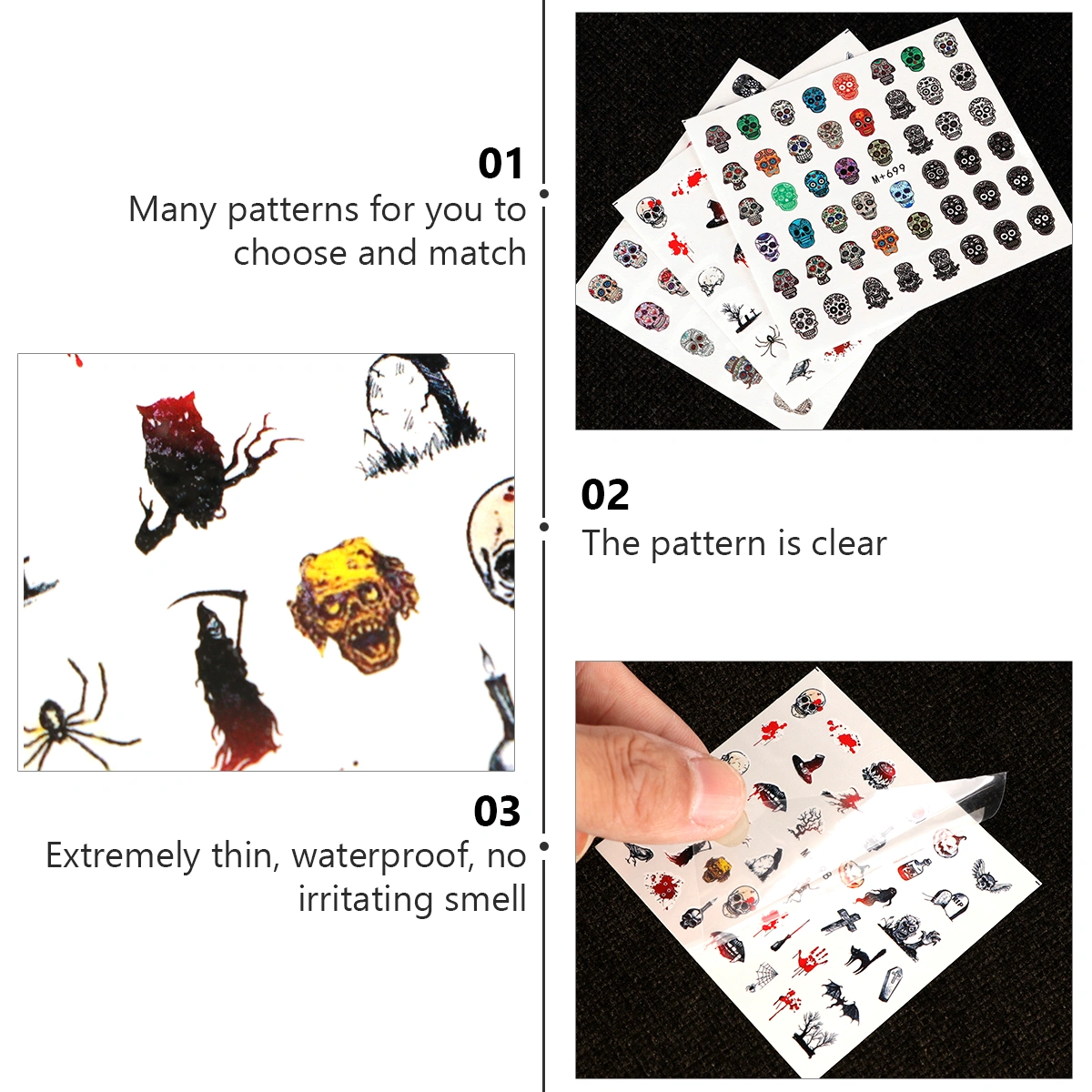 15 Sheets Halloween Themed Nail Art Stickers Horror Skull Manicure Stickers