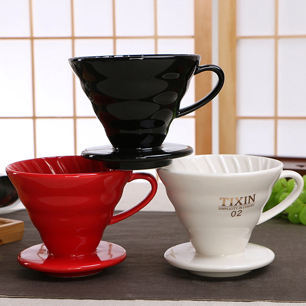 1pc Ceramic Cone Shape Design Coffee Filter Cup Coffeepot Handmade Coffee Maker for Home Office (Black for 1-2 People Use)